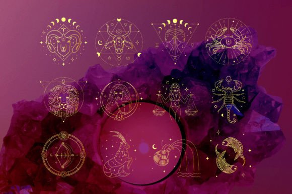 Download Golden Zodiac Signs. Horoscope Logos. - Premium Resources