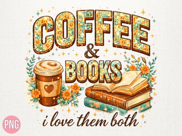 Download Coffee and Books Floral Design PNG - Coffee Collection
