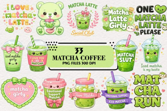 Download Kawaii Matcha Coffee Clipart Bundle - Coffee Collection