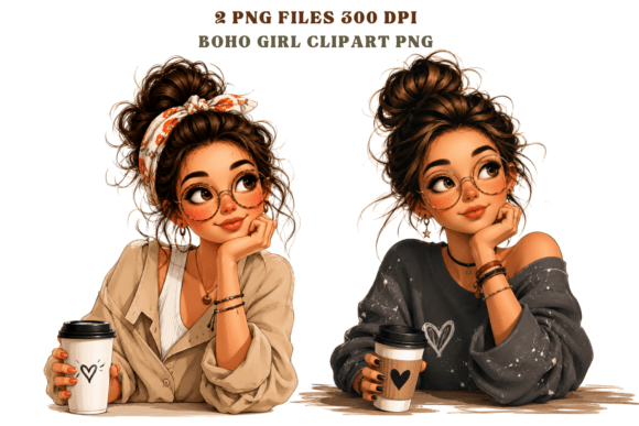 Download Boho Girl Clipart PNG , Coffee Girl Png - Coffee Collection