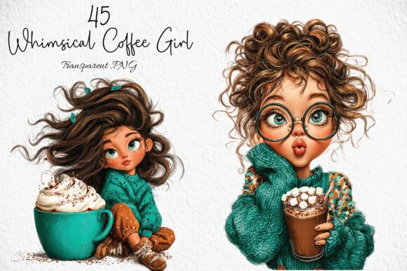 Download Whimsical Coffee Girl Clipart PNG - Coffee Collection